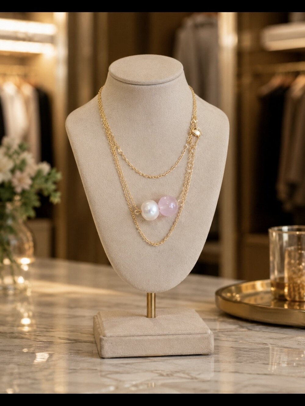 18kgold plated necklace with glass bead and freshwater pearl - Picture 1 of 3